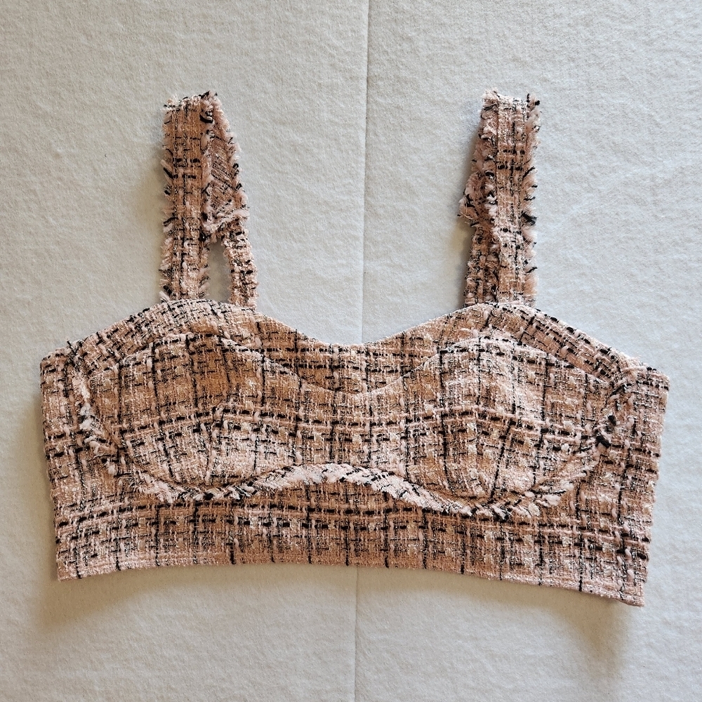 Wild Fable Tweed Crop Top Bustier - Pink and Black Size Large